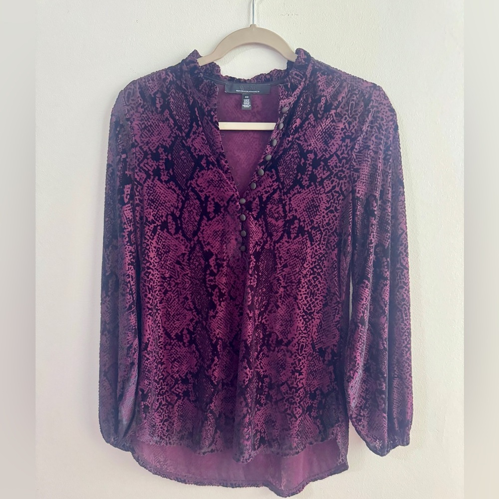 White House Black Market Sheet Purple Snake Print Blouse
